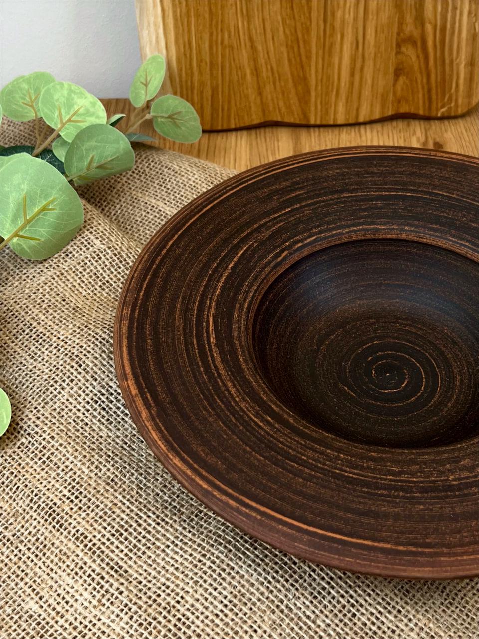 Тарілка для пасти керамічна глиняна гладка (3003-8) - фото 4