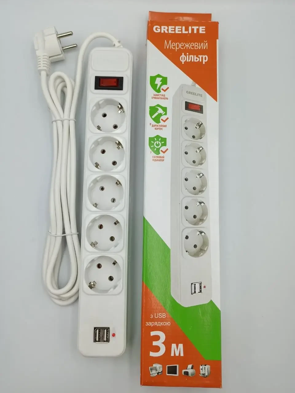 Подовжувач GREELITE SP5 5 розеток 5 м (4800) - фото 4