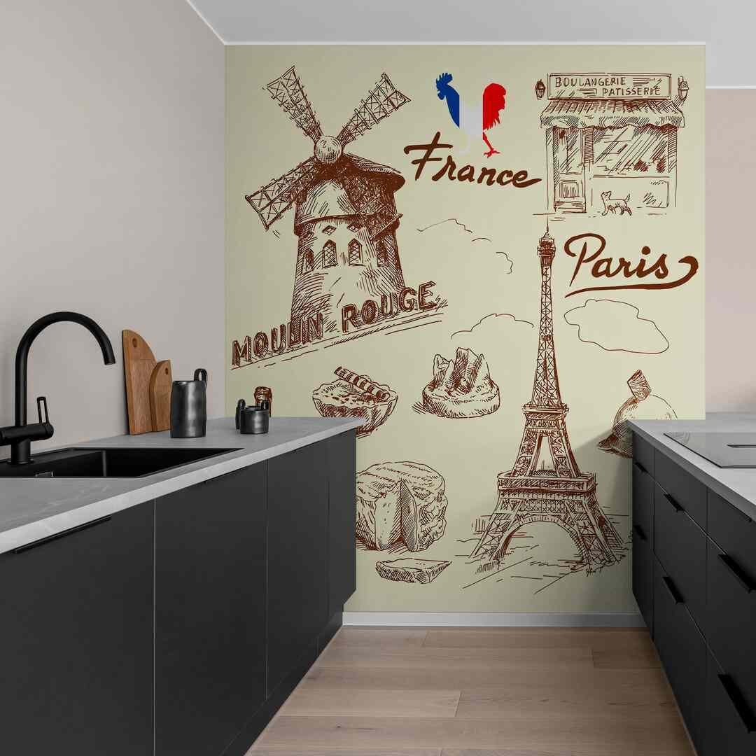 Фотошпалери для кухні самоклеючі вінілові Поїздка до Парижу (S2018)