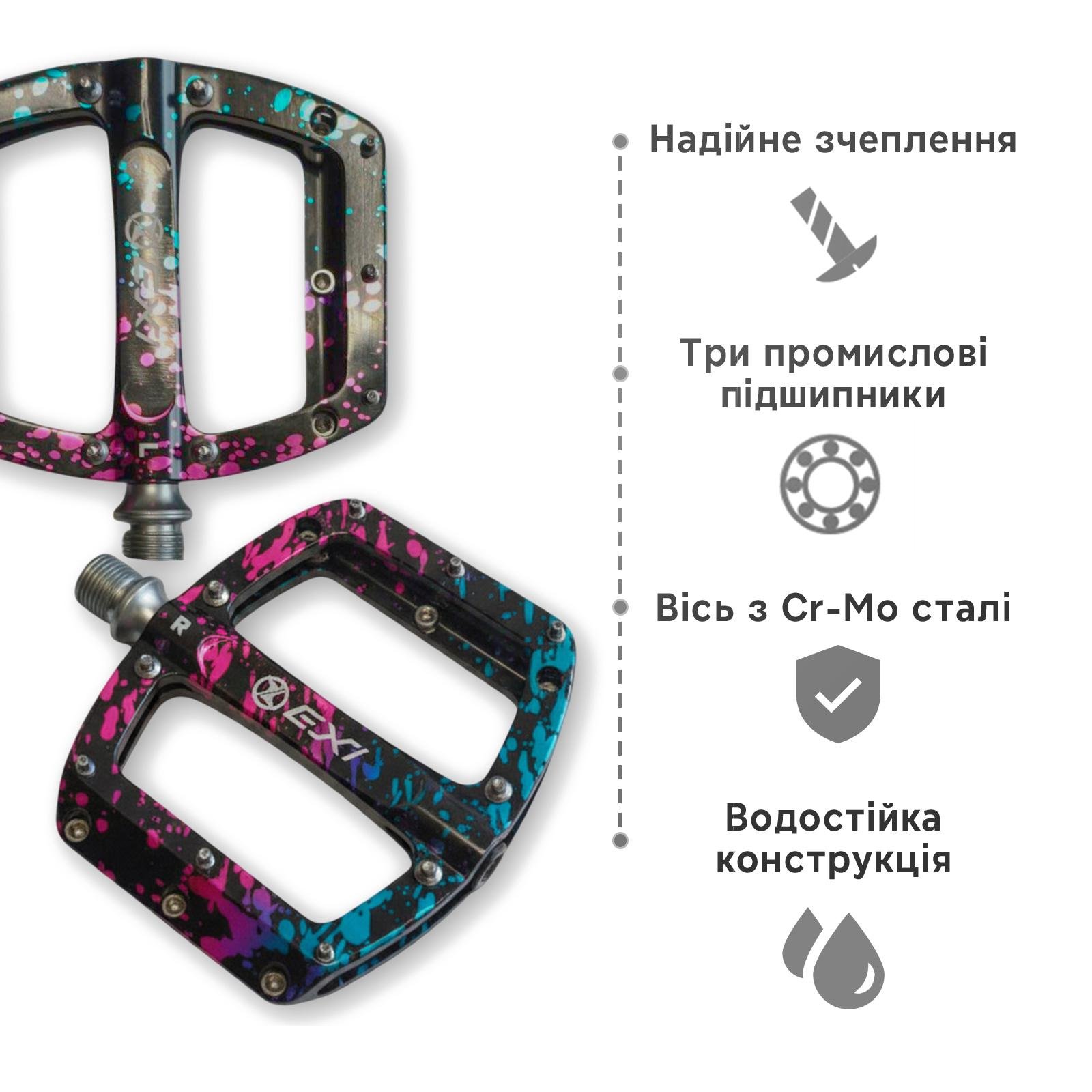 Педали велосипедные Exi JT60 алюминиевые на промышленных подшипниках Черный/Синий/Фиолетовый (EXI-JT60-4186) - фото 5 Педали велосипедные Exi JT60 алюминиевые на промышленных подшипниках Черный/Синий/Фиолетовый (EXI-JT60-4186) - фото 5