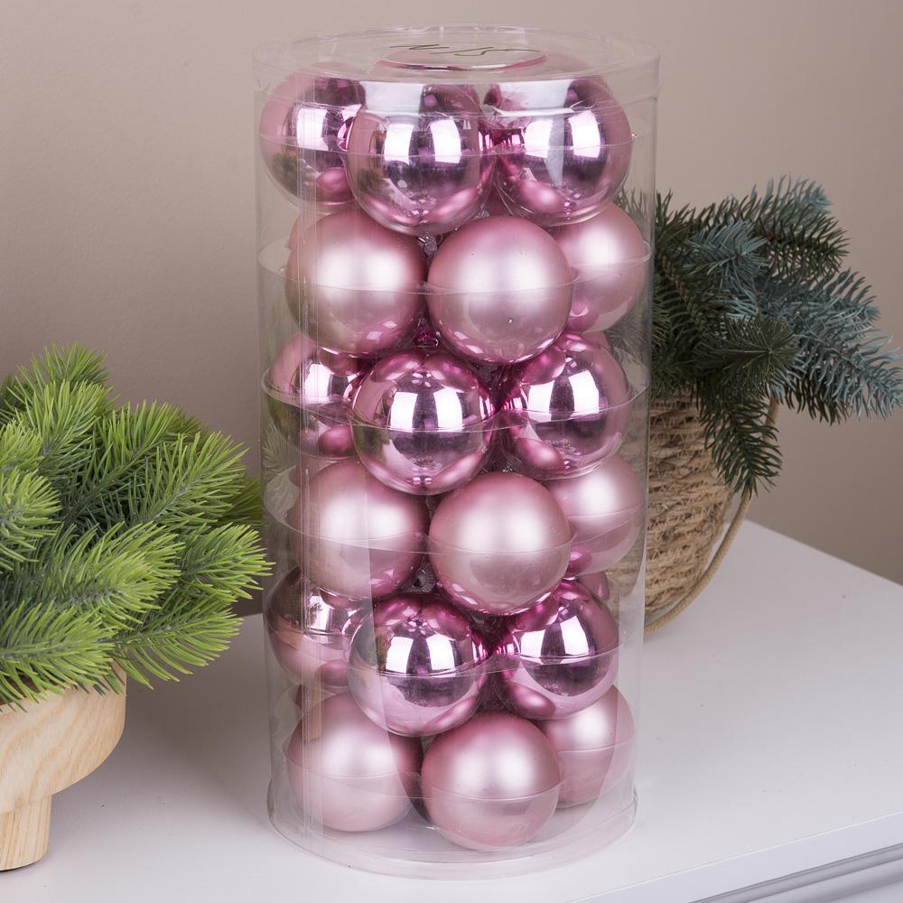 Шары новогодние из стекла 5,7 см 30 шт. Розовый (3398-15)