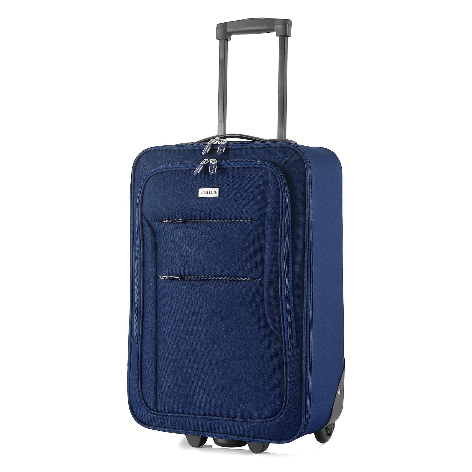 Валіза SEMI LINE 20" ручна поклажа на 2 колесах поліестер 600D захищені колеса та 3 кишені об'єм 34 л Синій