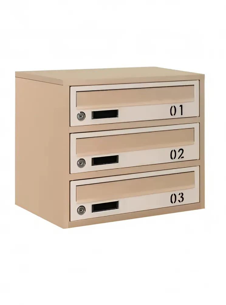 Почтовый ящик Галіндустрія E2-03-B из металла на 3 квартиры с окошком и номером 390х250х345 мм Бежевый (124-119-000004767)