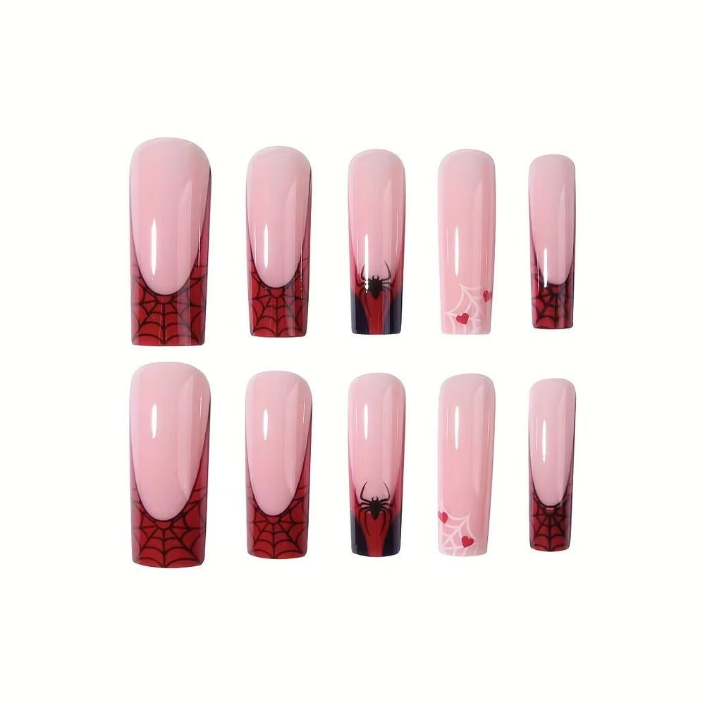 Набор накладных ногтей френч Паутина квадрат с клеевыми стыками 24 шт. Красный с синим (3000004163)