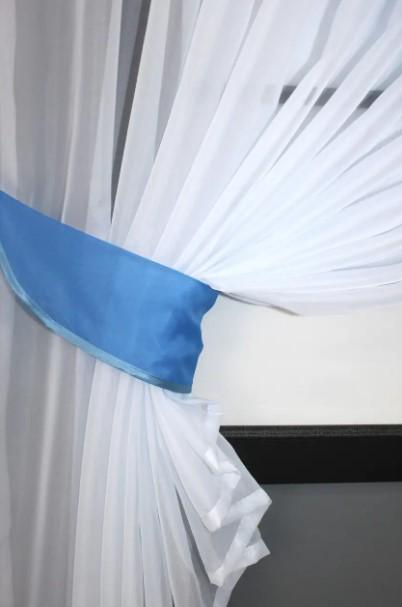 Комплект штор для кухни шифон 280х170 см Белый/Голубой (076к) - фото 2 Комплект штор для кухни шифон 280х170 см Белый/Голубой (076к) - фото 2