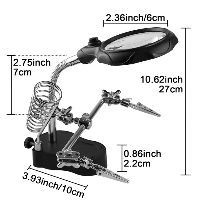 Держатель для плат Третья рука с подставкой для паяльника и лупой с подсветкой (ДПТР) - фото 2