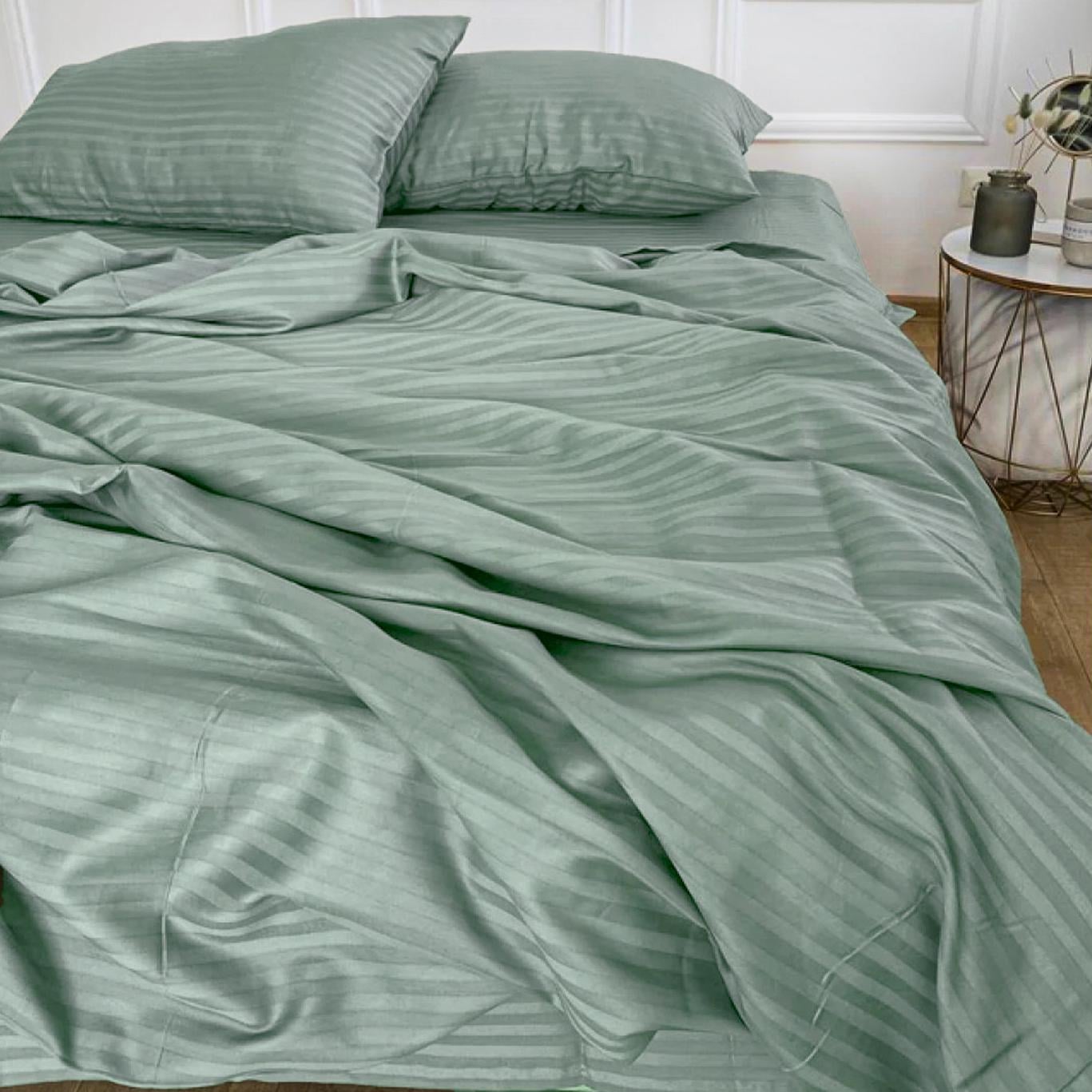 Комплект постільної білизни Zastelli Stripe сатин полікотон євро 200х220 см Green (21675)