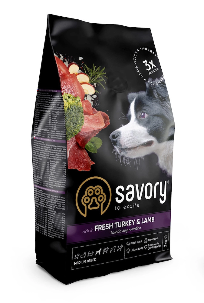 Сухий корм Savory Medium Breed Rich in Fresh Turkey&Lamb для дорослих собак середніх порід Індичка та ягня 12 кг