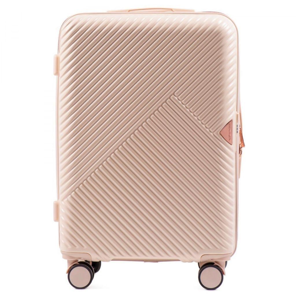 Чемодан Wings WN01 пластиковый средний 60 л на 4 сдвоенных колесах Кремовый