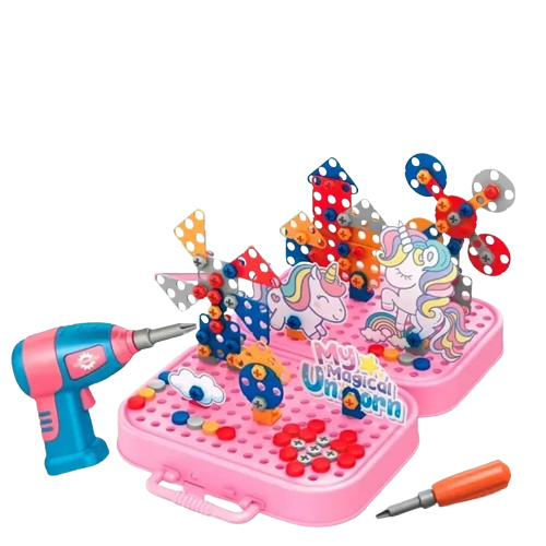 Конструктор-мозаїка дитячий Єдиноріг 2D та 3D збірка у валізці 351 елемент (2706528450)