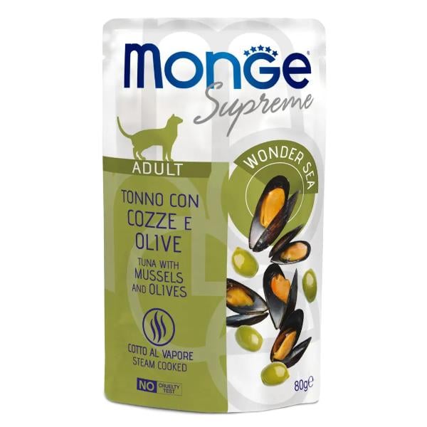 Корм для кошек влажный Monge Cat Wet тунец с мидиями и оливками 80 г (000025700)