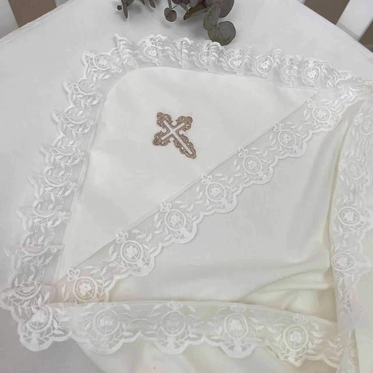 Крестец для крещения с кружевом Принц поплин 80х100 см Молочный (961) Крестец для крещения с кружевом Принц поплин 80х100 см Молочный (961)
