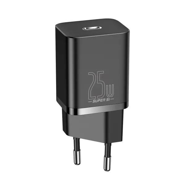 Зарядний пристрій мережевий BASEUS Super Si Quick Charger 1C PD3.0 25W Type-C 3A Чорний (25982938)