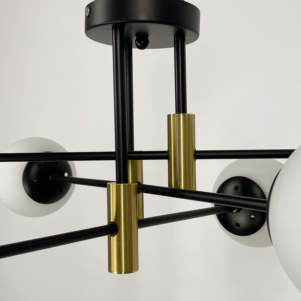Люстра стельова на 6 білих плафонів із латунною фурнітурою Чорний (51797/6 TBS+BK+WT) - фото 4
