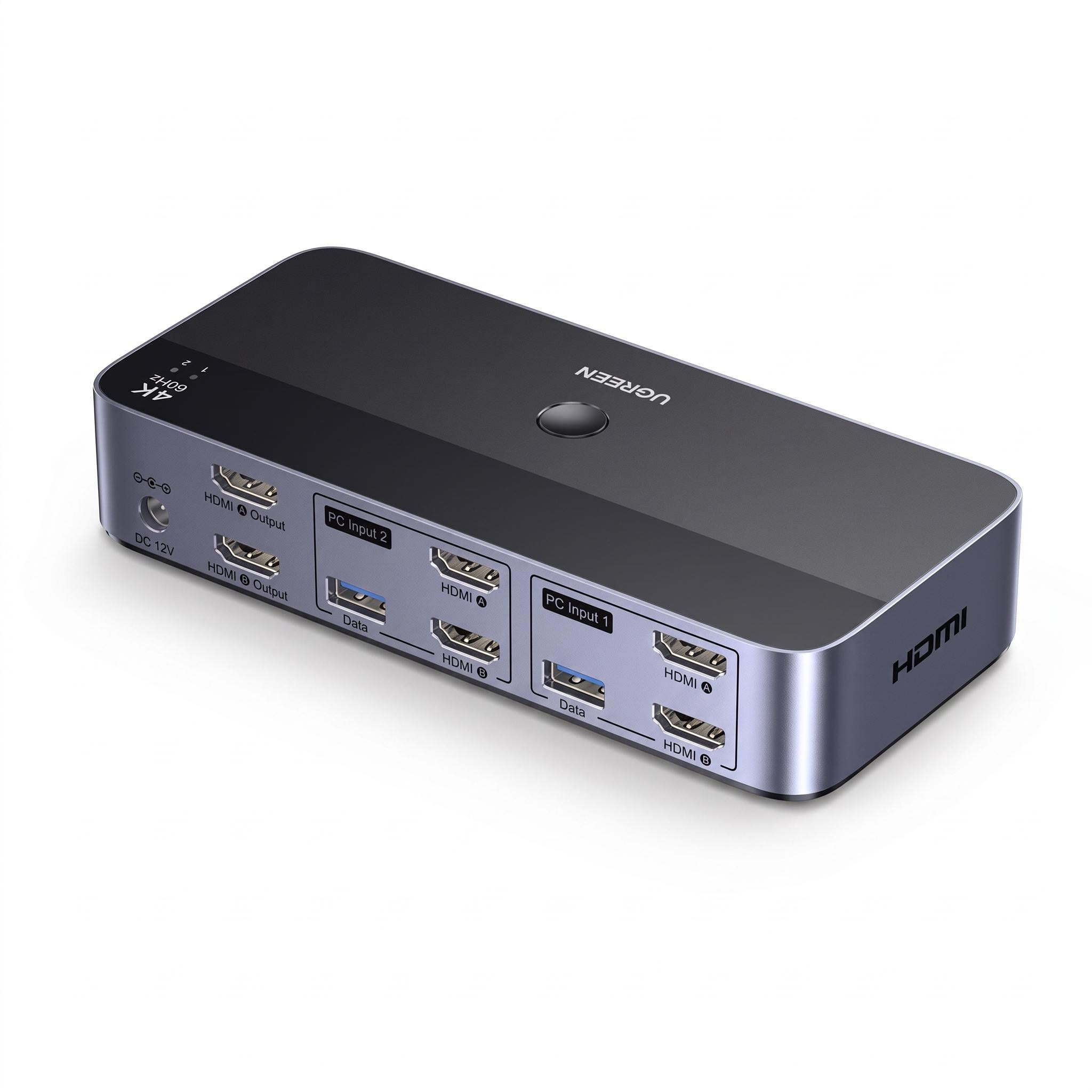 Переключатель KVM HDMI UGREEN AK500 для 2 ПК и 2 мониторов USB 3.0 Серый (85719)