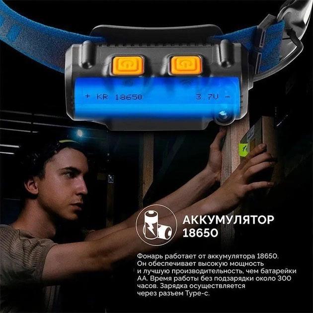 Ліхтар налобний BL-W691-2COB акумуляторний з датчиком руху White/Red/RGB (ws34987) - фото 3