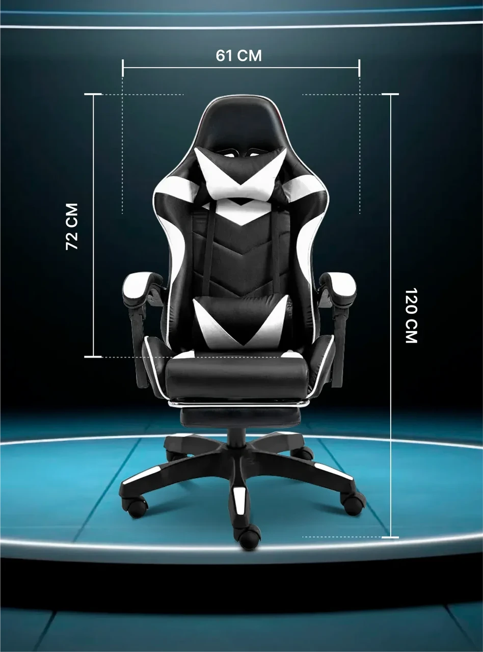 Крісло комп'ютерне для офісу та дому 4Points DL з підставкою для ніг з подушками Чорний/Білий (40282) - фото 9