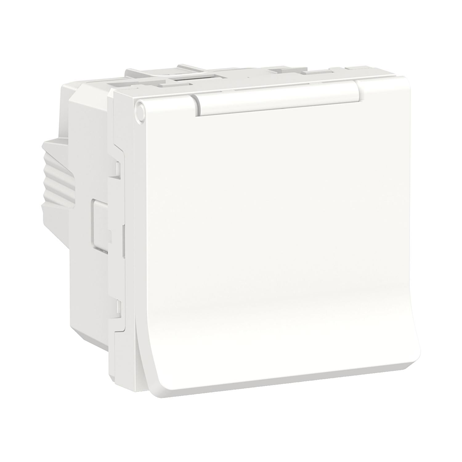 Розетка Schneider Electric Unica New с заземлением/защитными шторками и крышкой 2 модуля Белый (NU303718TA)