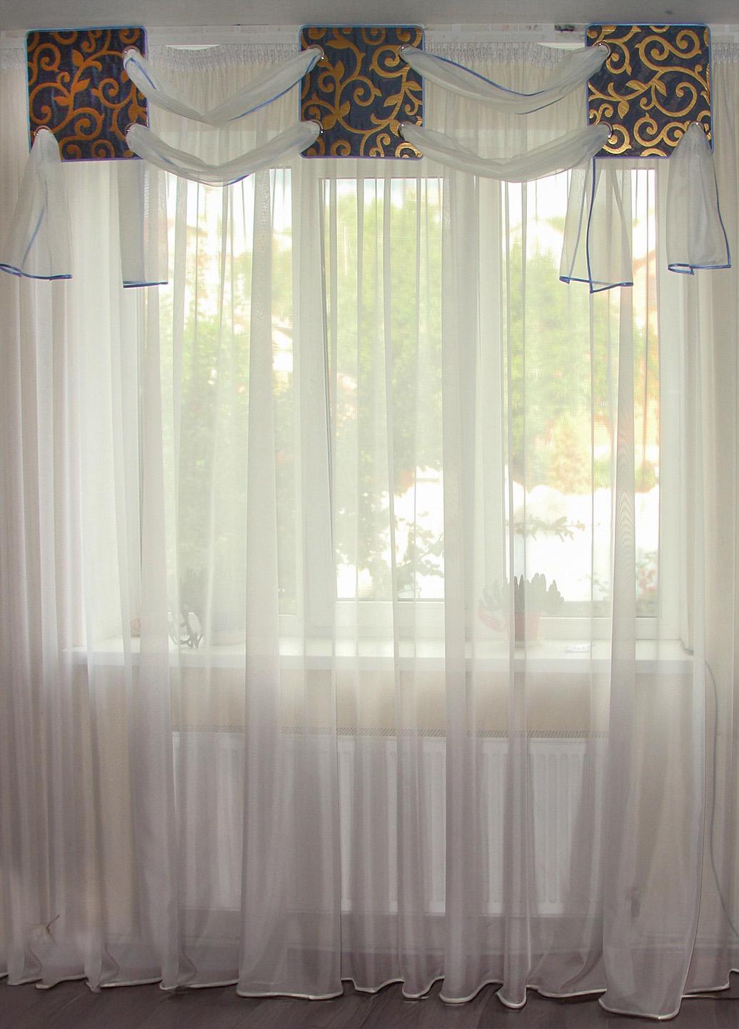 Ламбрекен жесткий Firanka Квадро 250 см Синий с золотым (100_1ж)