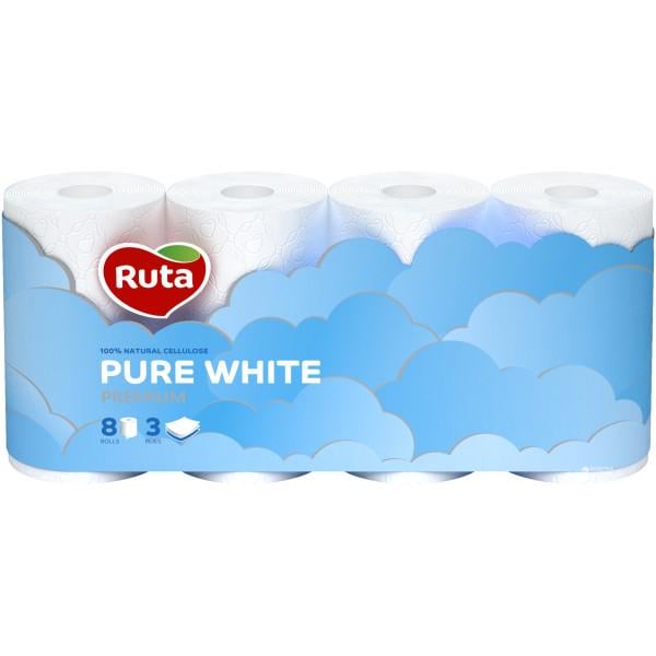 Туалетная бумага Ruta Pure White 150 отрывов 3 слоя 8 рулонов Белый