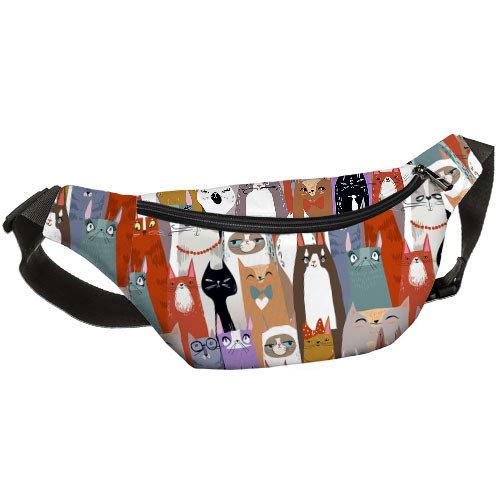 Сумка-бананка через плечо и на пояс Presentville Bumbag Кошки 27х16 см (BB_18J039_BL_BL)