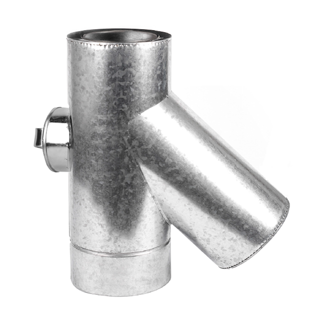 Тройник-сэндвич 45° с ревизией Stalar ø180/250 мм 0,8 мм нерж/оц AISI 201 матовый (30885)