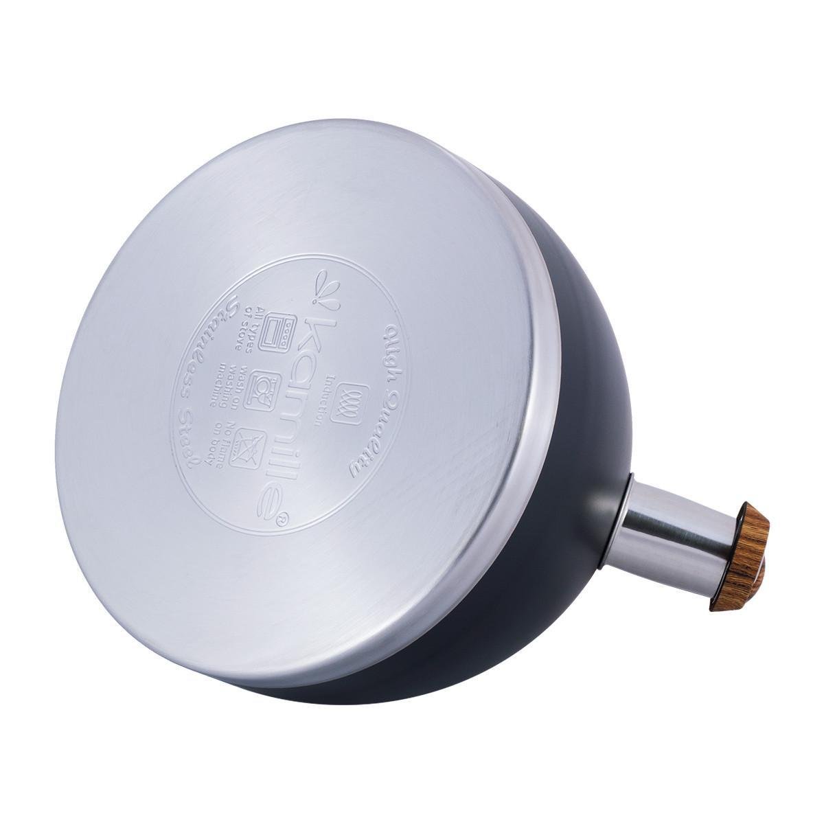 Чайник со свистком Kamille KM-1087 из нержавеющей стали и нейлоновой ручкой с покрытием soft-touch под дерево 2,7 л Черный (150-84-1087) - фото 3 Чайник со свистком Kamille KM-1087 из нержавеющей стали и нейлоновой ручкой с покрытием soft-touch под дерево 2,7 л Черный (150-84-1087) - фото 3