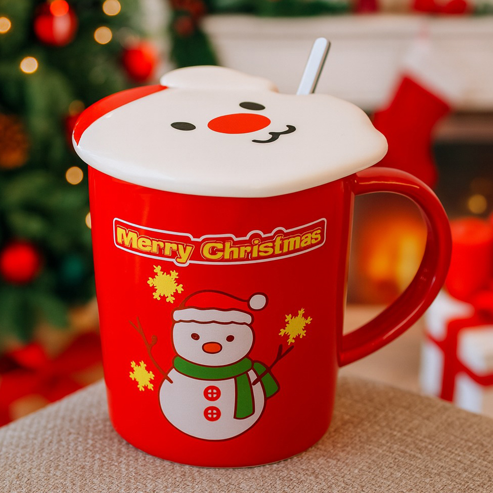 Чашка новогодняя с крышкой и ложкой Снеговик керамика 380 мл - фото 6 Чашка новогодняя с крышкой и ложкой Снеговик керамика 380 мл - фото 6