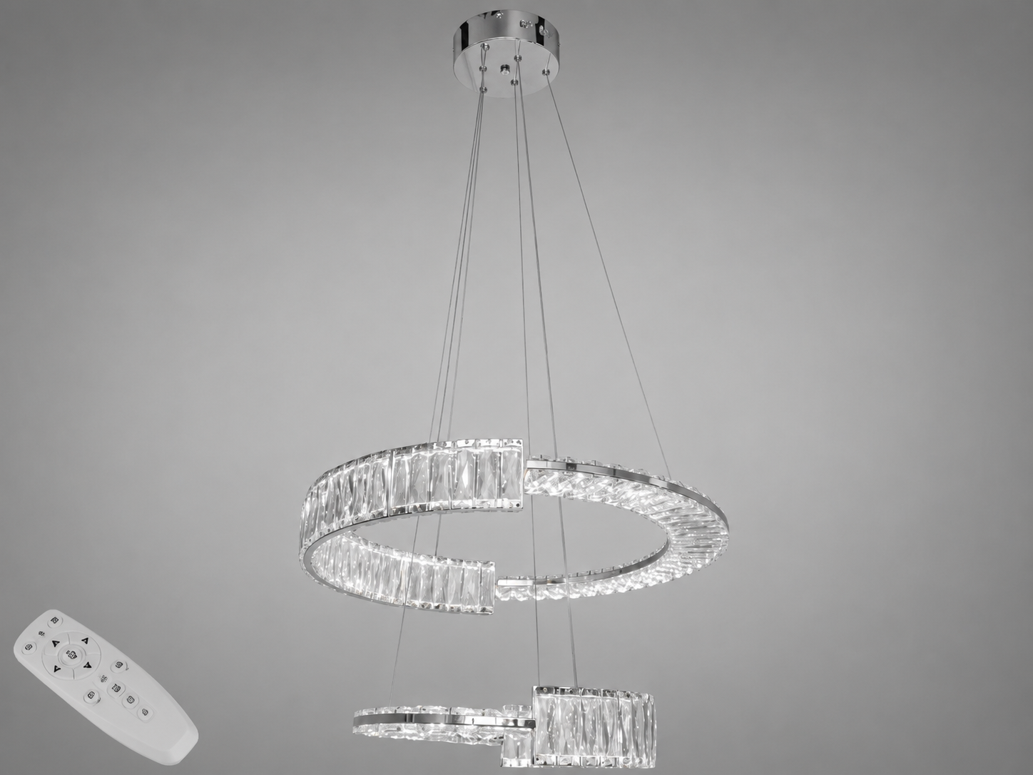 Люстра подвесная LED хрусталь 2 кольца/пульт 103 Вт Хром (561/600/400CH)