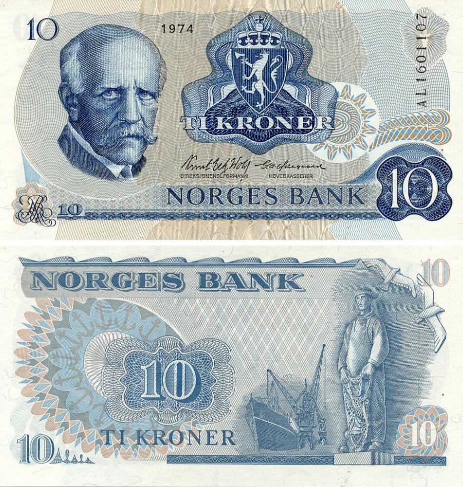Колекційна банкнота Норвегія 10 крон 1974 UNC P36b (Б25507)