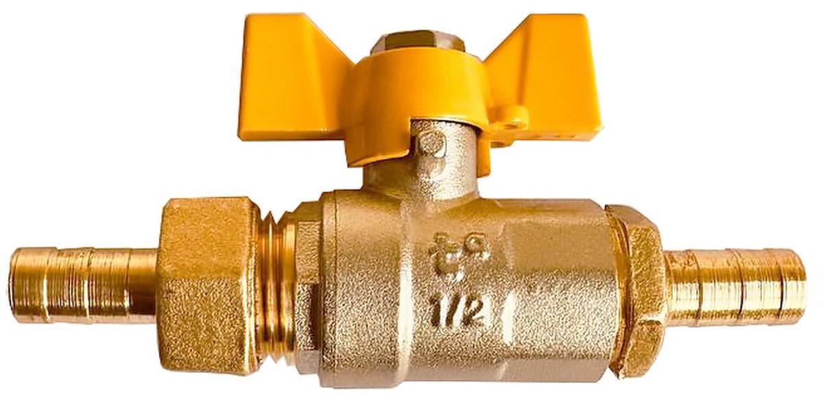 Кран шаровый газовый 1/2" мп/штуцеры d10mm (ins691)