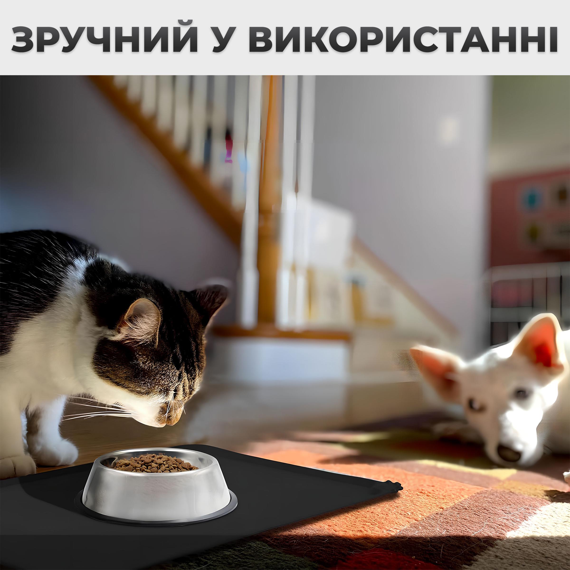 Килимок-підставка водонепроникний під миску Kayfovo DK-BL1 нескользящий силіконовий з приподнятими краями Чорний (29168) - фото 5