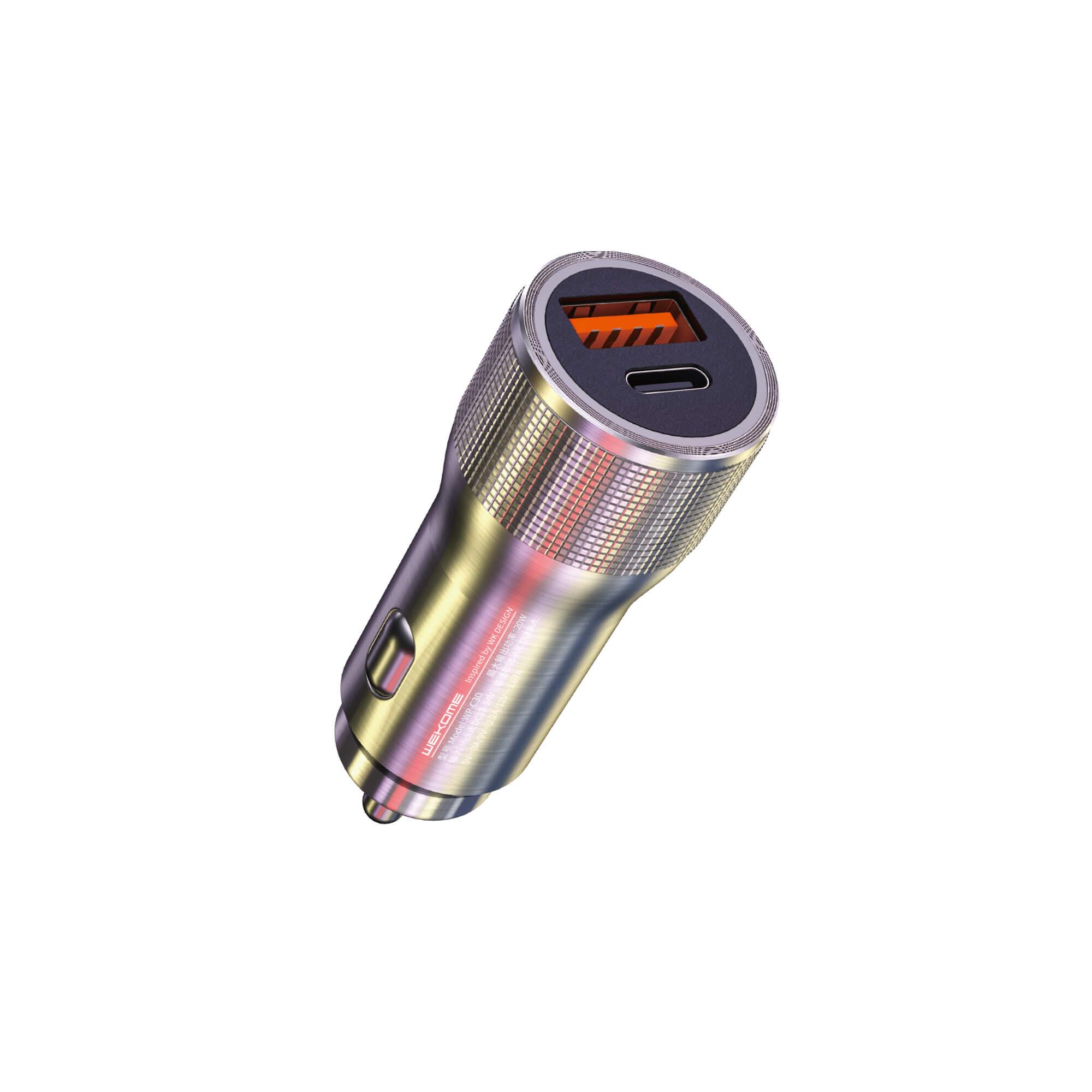 Адаптер автомобильный WK Car Charger WP-C30 |1USB/1Type-C, 20W/3A, PD/QC| silver Адаптер автомобильный WK Car Charger WP-C30 |1USB/1Type-C, 20W/3A, PD/QC| silver