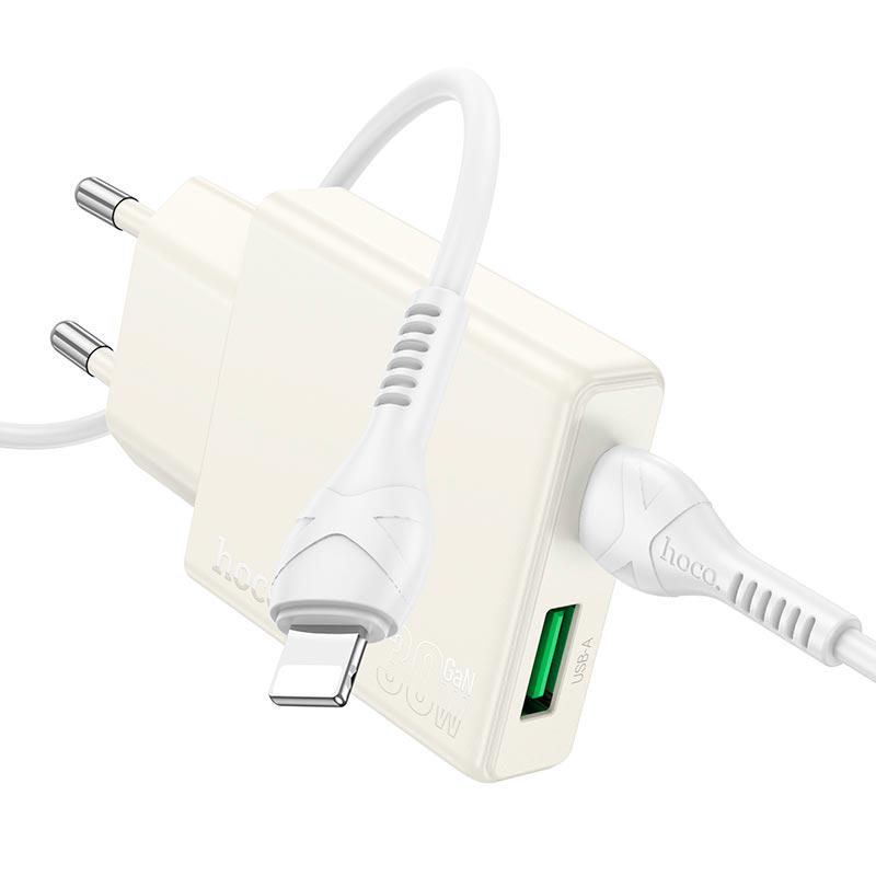 Зарядний пристрій мережевий Hoco Type-C to Lightning cable Biscuit charger N45 30 Вт USB/Type-C Білий