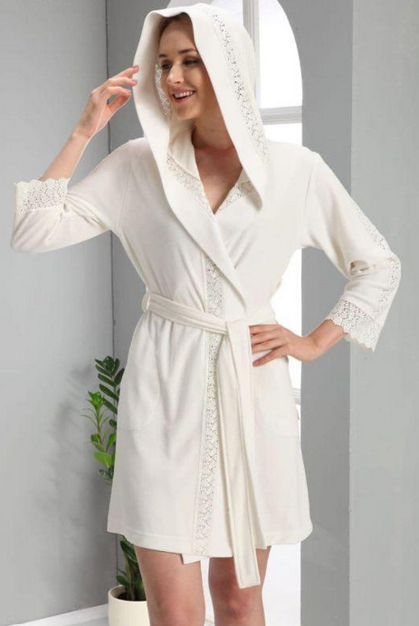 Халат женский Nusa 0387 хлопок/бамбук S Кремовый
