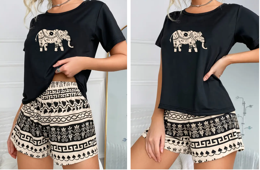 Піжама жіноча для дому та сну з принтом футболка/шорти L Чорний (1309/3) - фото 4