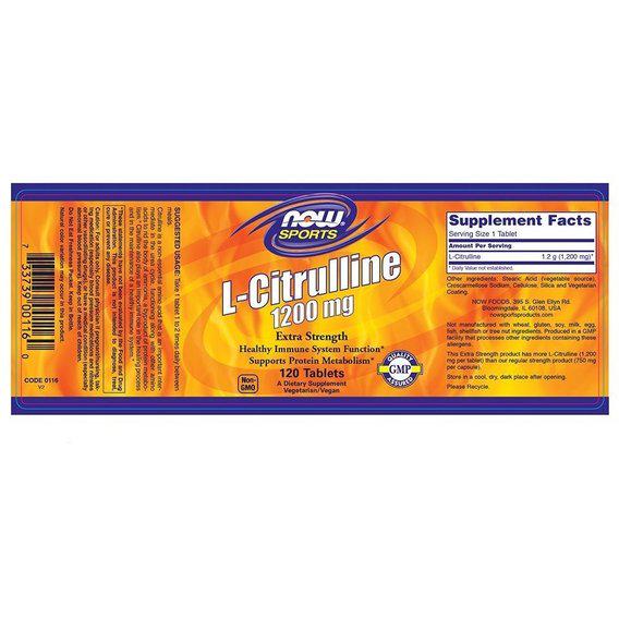 Цитруллин NOW Foods L-Citrulline 1200 мг 120 Tabs - фото 2