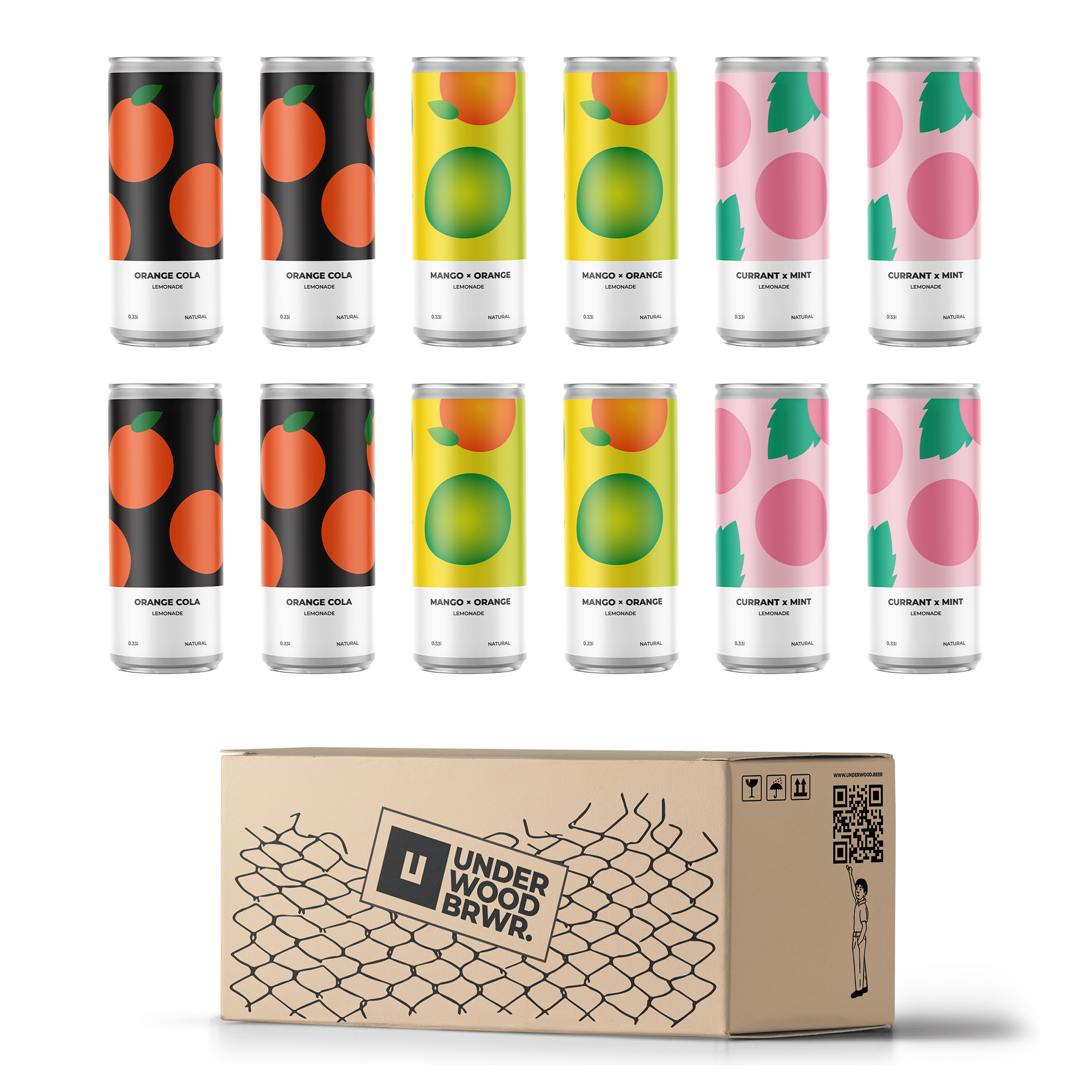 Лимонад безалкогольний газований Underwood Brewery Soda Mix Currant x Mint/Mango x Orange/Orange Cola натуральний 0,33 л 12 шт. (262156)