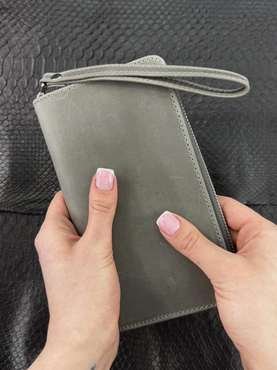 Клатч-гаманець шкіряний з натуральної шкіри Crazy Horse Сірий (2576234715)