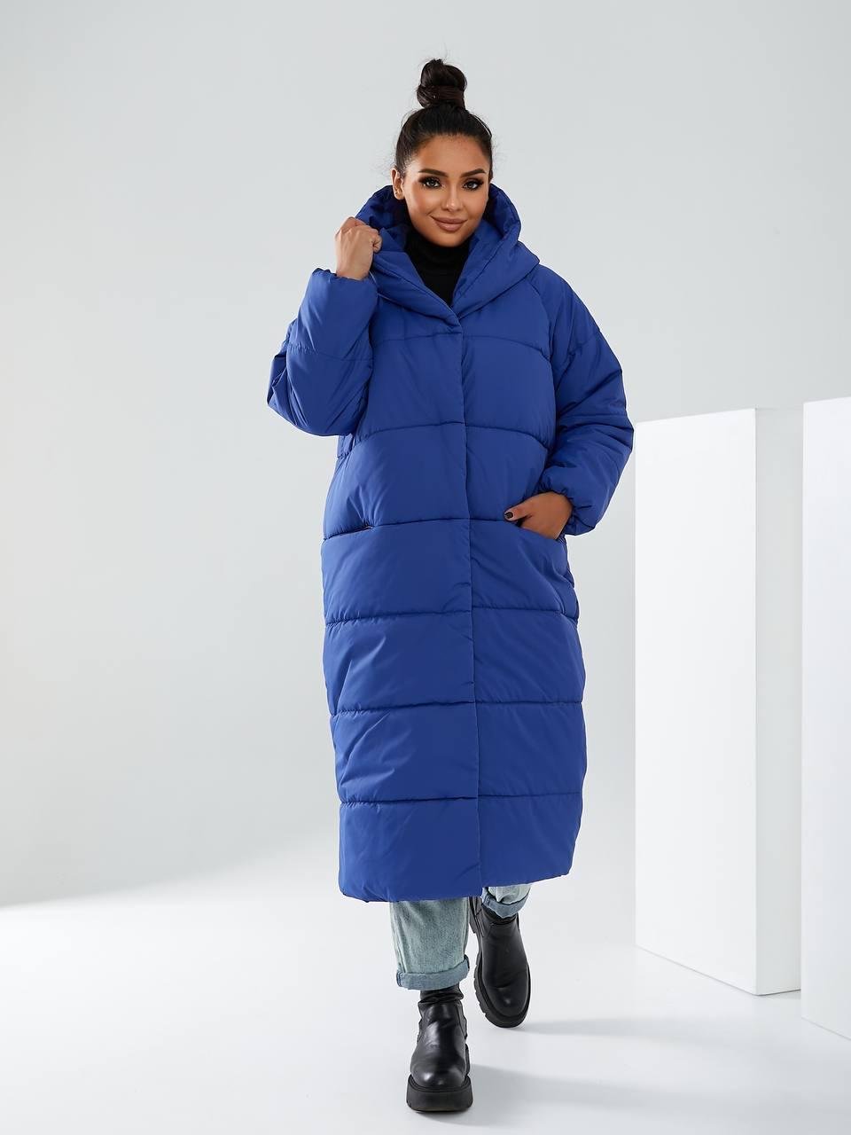 Пальто-пуховик довге на кнопках Аiza А521 р. 54-56 Електрик