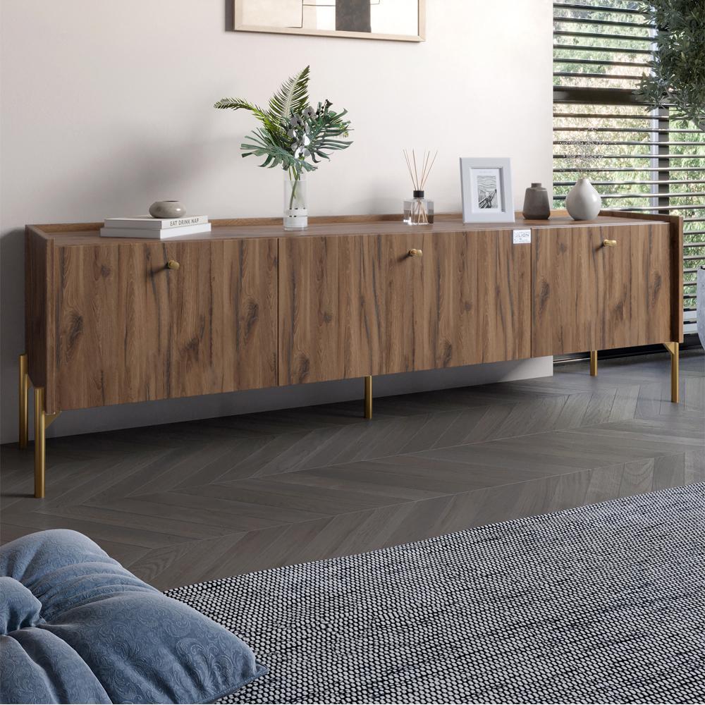 Тумба под телевизор на 3 ящика Lion Wood с золотыми ножками 160х65х40 см Дуб Ливорно (000-000-2338)