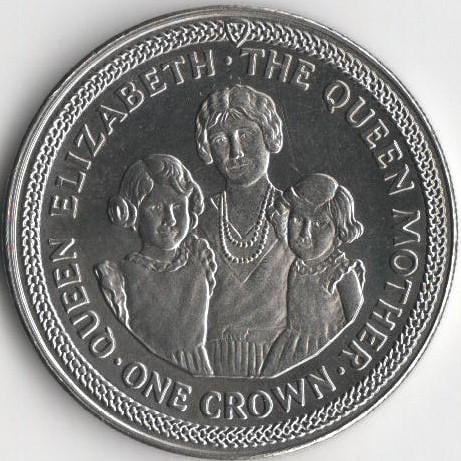 Коллекционная монета Остров Мэн 1 крона 1990 Королева-мать UNC (KM#307)