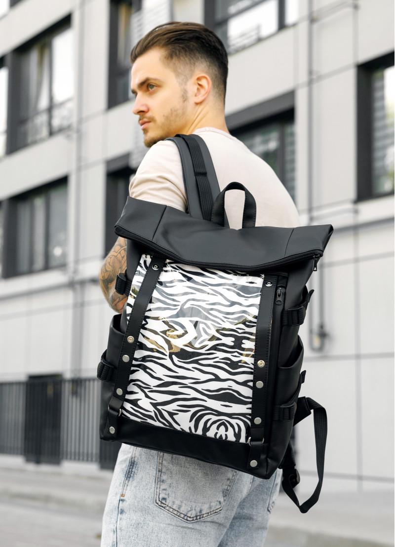 Рюкзак мужской Sambag Roll Top Hacking принт Zebra 41х30х16 см Черный (24460146m)