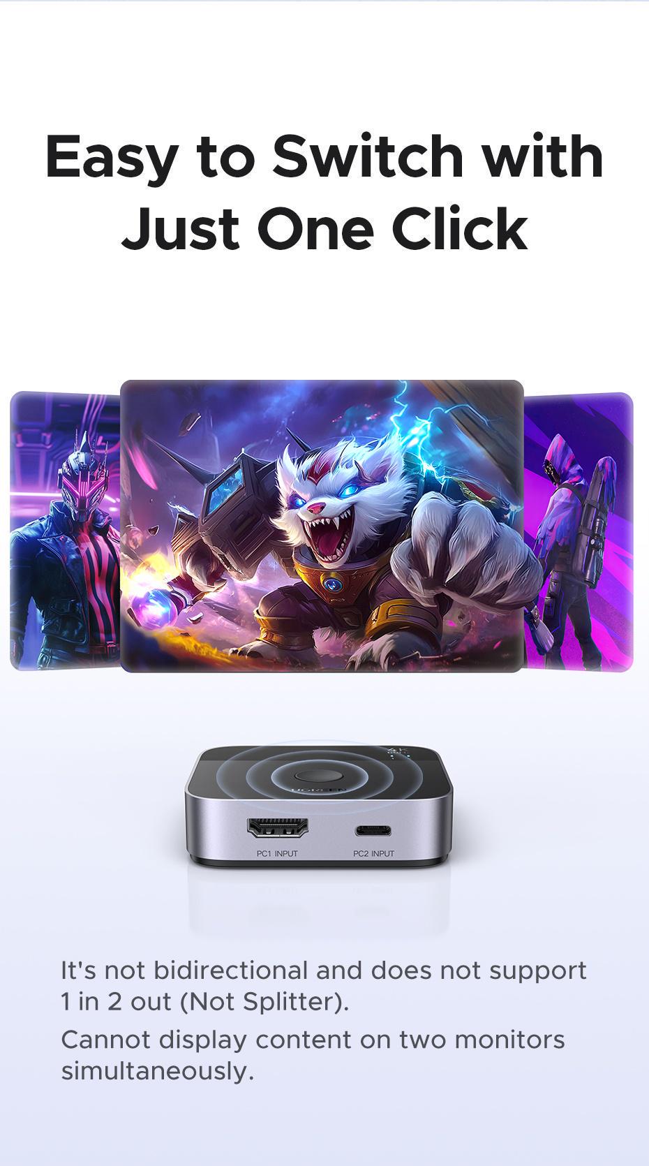 Перемикач HDMI USB-C Ugreen 4K 60Hz HDR (55452) - фото 7 Перемикач HDMI USB-C Ugreen 4K 60Hz HDR (55452) - фото 7