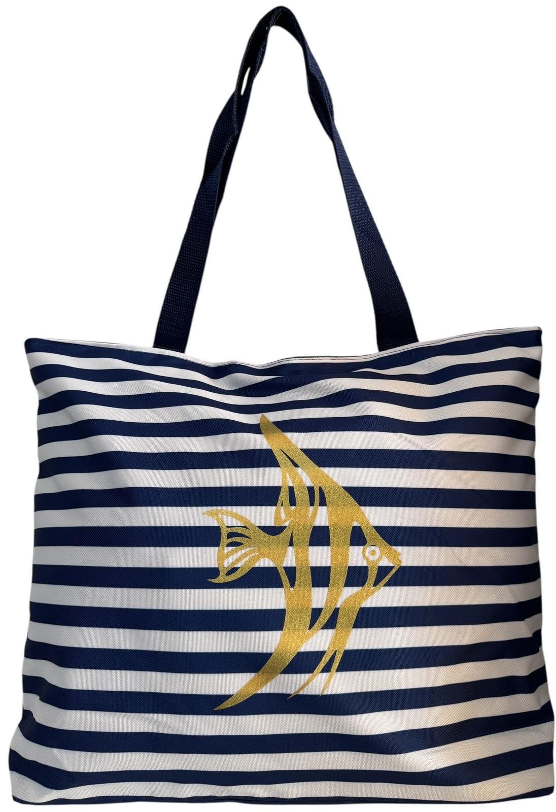 Сумка пляжна жіноча з тканини на блискавці у смужку Синьо-білий (2062)