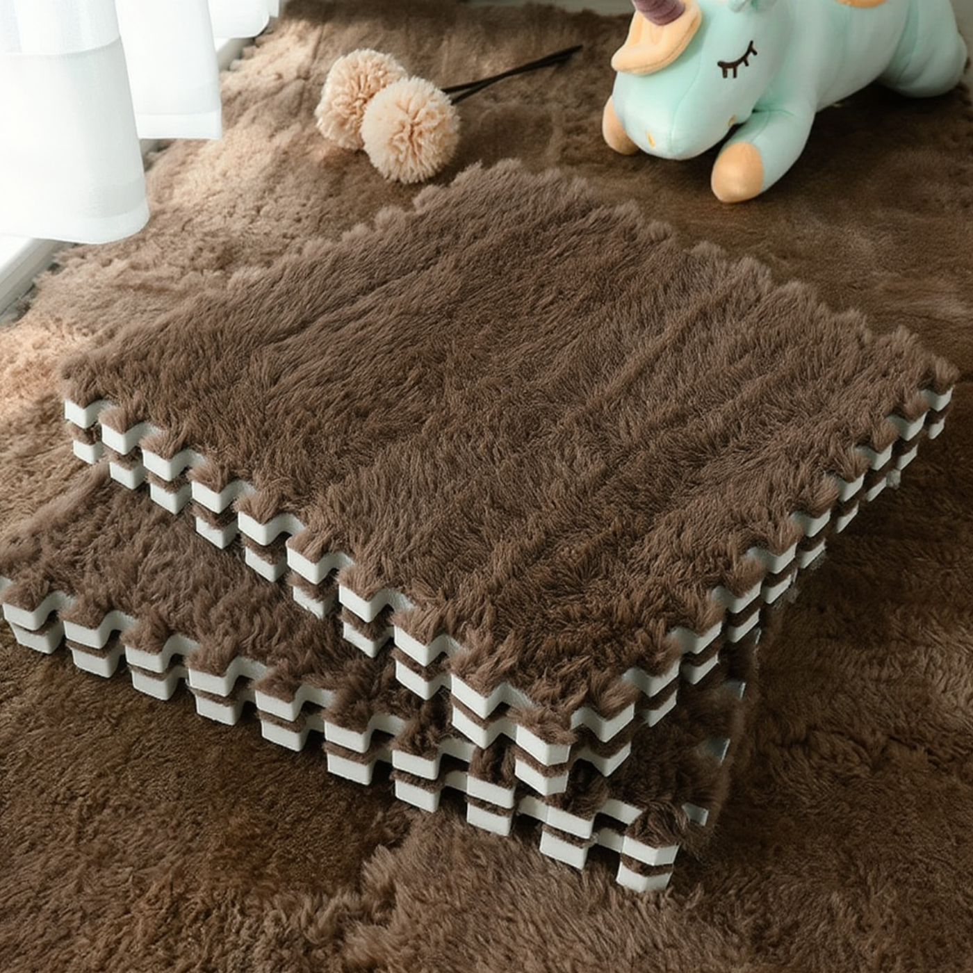 Коврик-пазл мягкий плюшевый термо 10 пазлов теплый пол для дома в детскую комнату 60х150 см Coffee