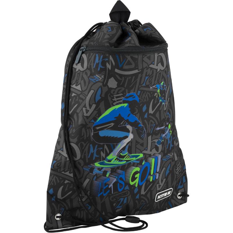 Сумка для обуви KITE Dino and skate с карманом 46x33 см Черный (K20-601M-16)