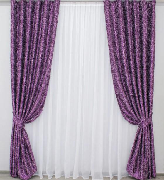 Комплект штор Жаклин двухсторонний блекаут 1,5х2,7 м 2 шт. Фиолетовый (645ш) - фото 1
