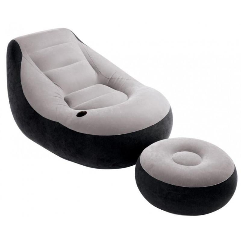 Крісло надувне з пуфом-підставкою для ніг Air sofa 9233 одномісне Black/Grey (600747)