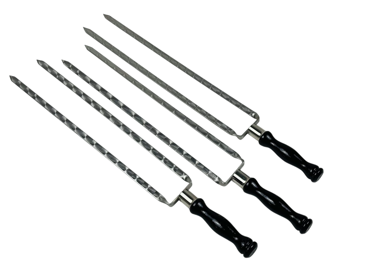Набор двойных шампуров Блэк из нержавеющей стали 3 мм с деревянной ручкой покрытой лаком 65 см 3 шт. Черный (124-10-SH-3109)